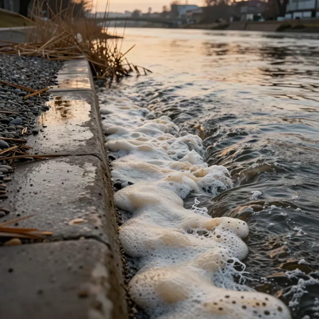 Berge humide après la pluie, mousse claire et courant de retour au ras du sol